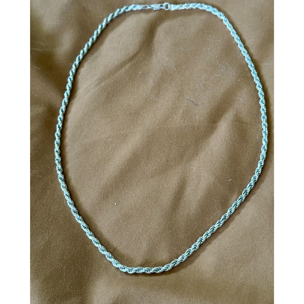 Vintage Solid Sterling Silver 925 22'' 3mm Rope Chain Necklace Italy 24.6 grams